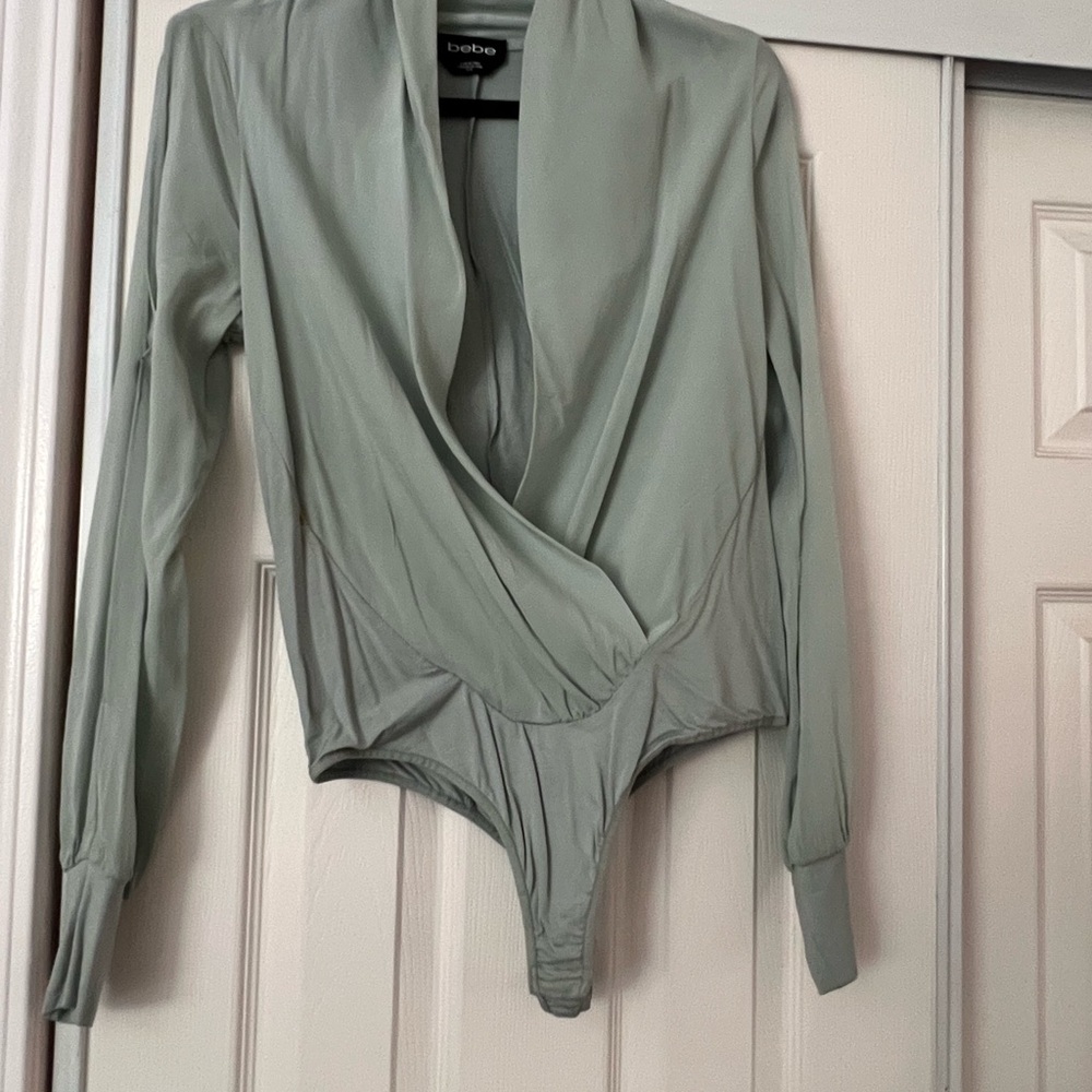 Bebe Green Fitted Wrap Bodysuit